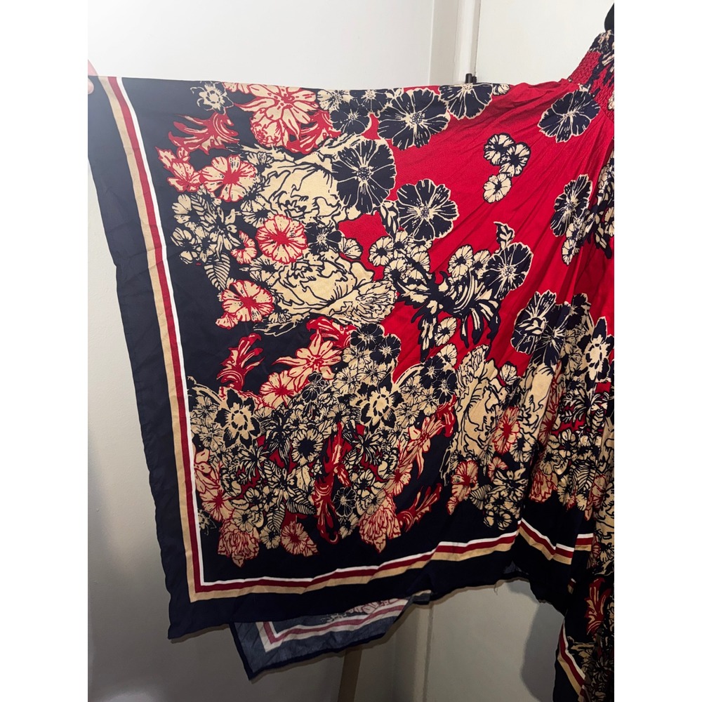 Denim 24/7 Red Floral Handkerchief Hem Smocked Waist Midi Skirt Plus Size 3x - Picture 7 of 9